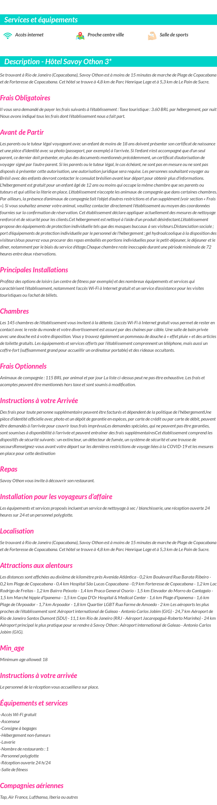 Détails du séjour