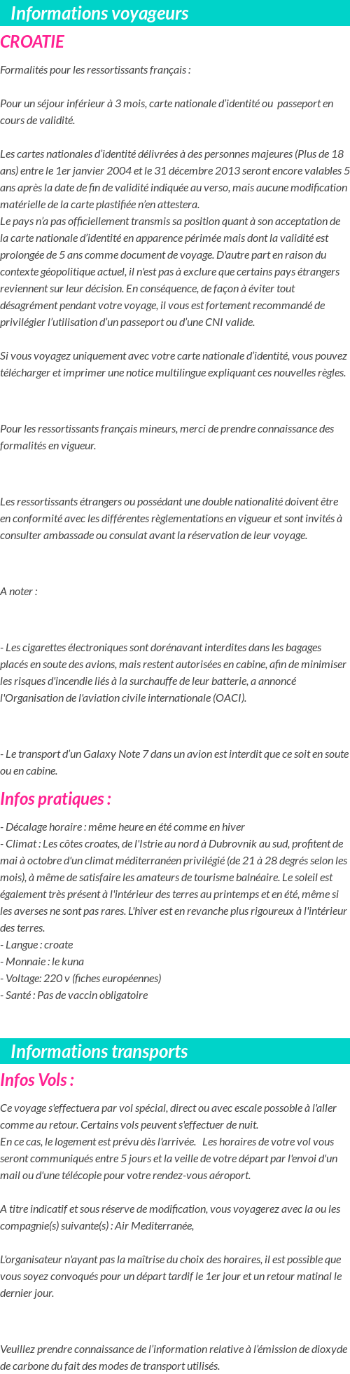 Formalités et infos voyageurs