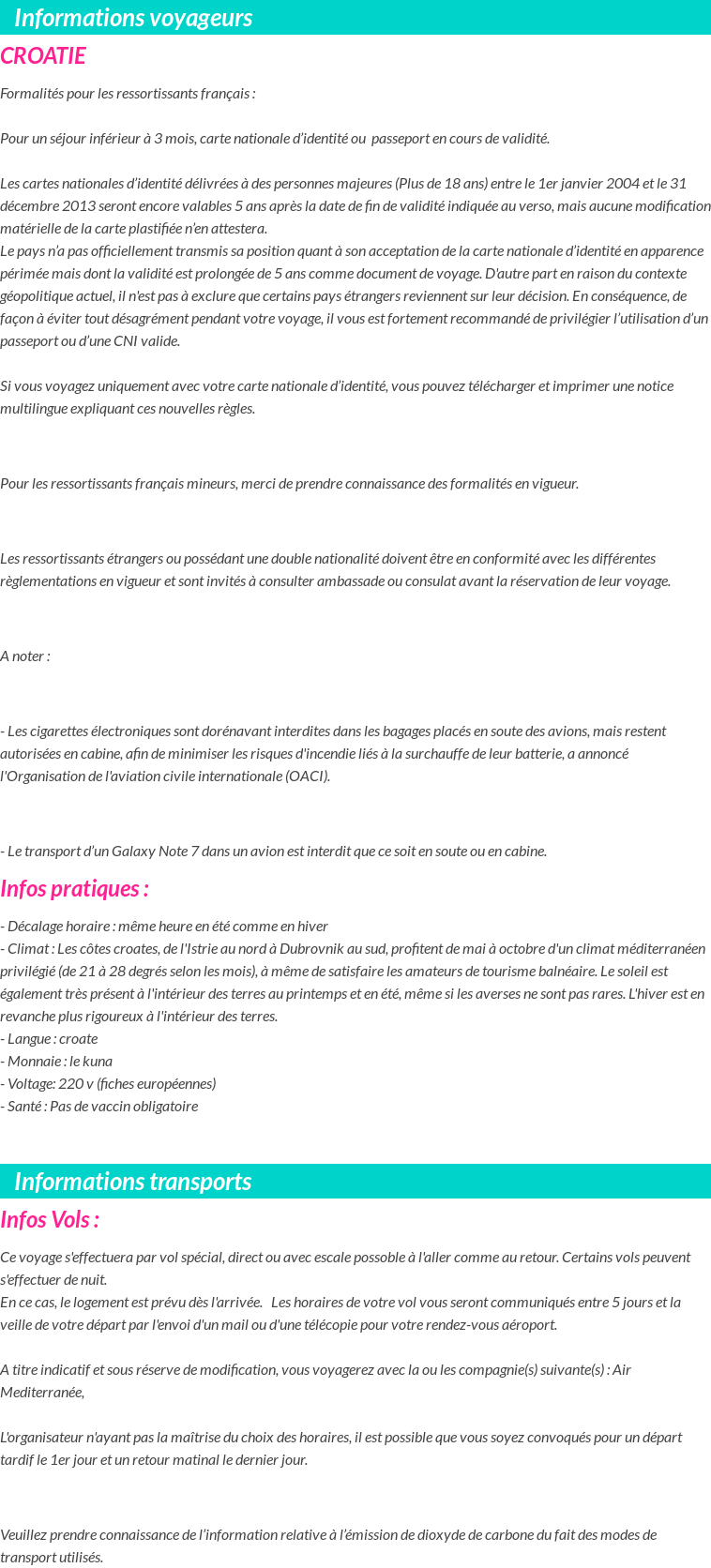Formalités et infos voyageurs