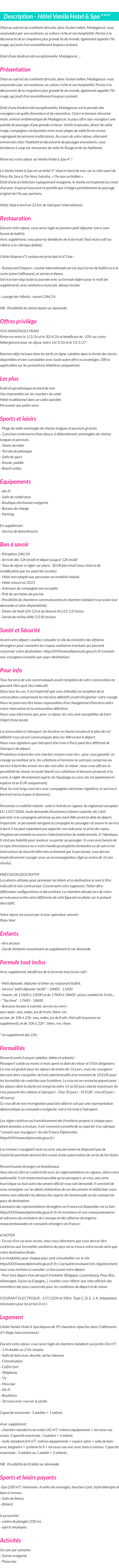 Détails du séjour
