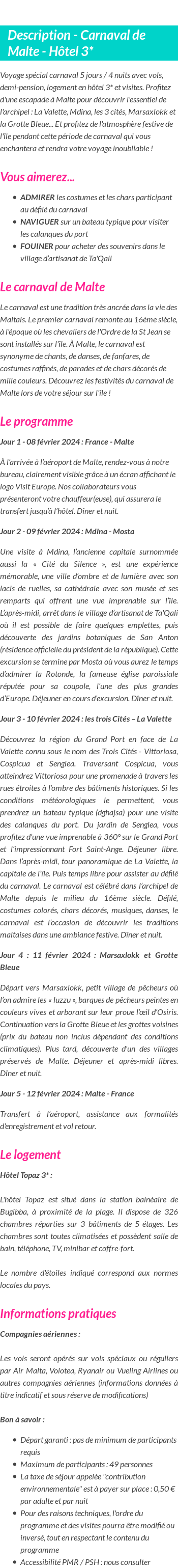 Détails du séjour