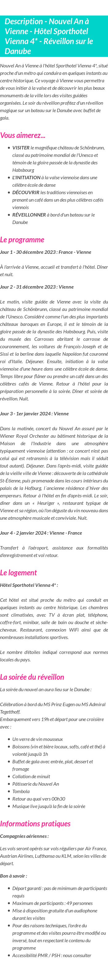 Détails du séjour