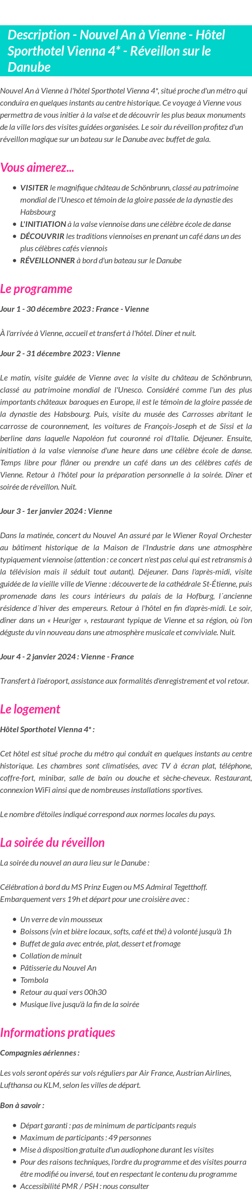 Détails du séjour