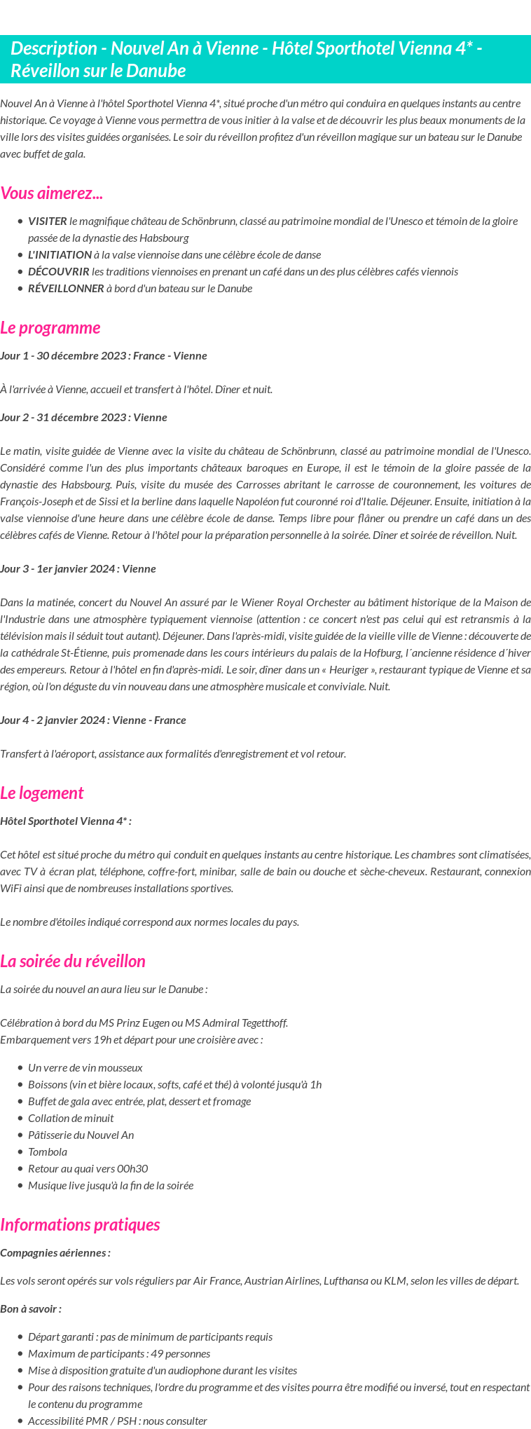 Détails du séjour