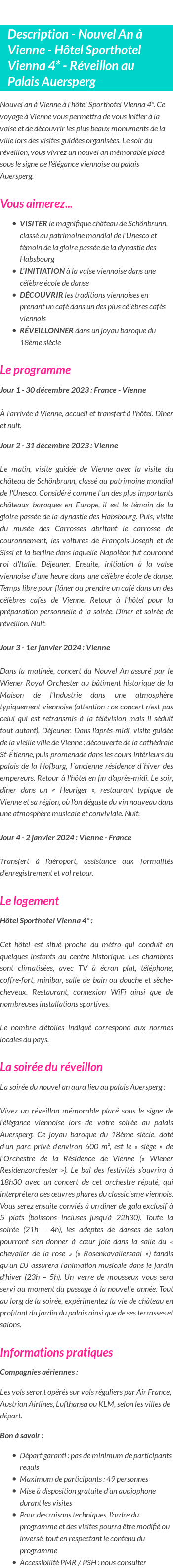 Détails du séjour