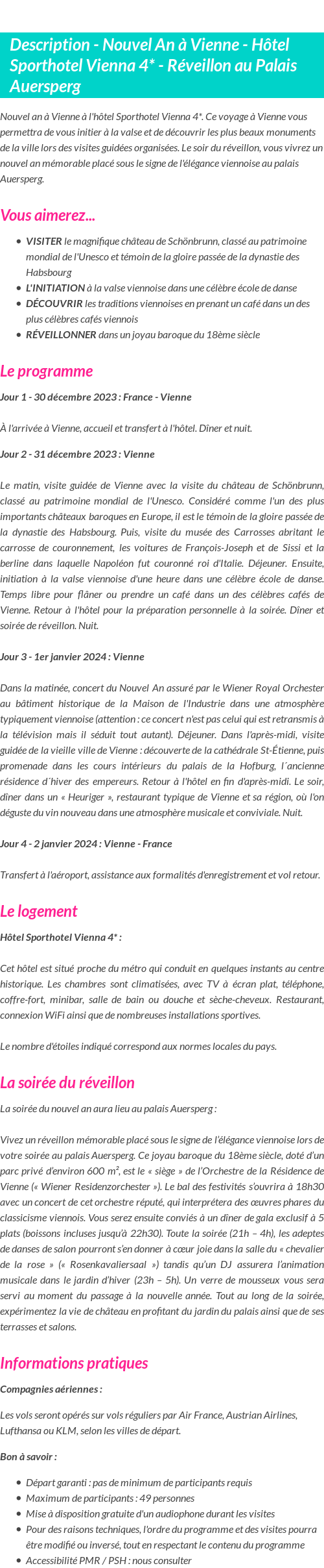Détails du séjour
