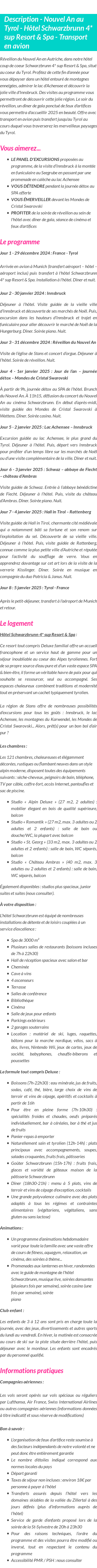 Détails du séjour