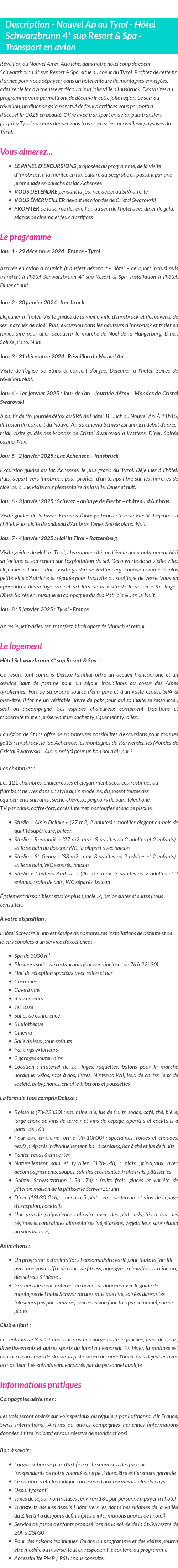 Détails du séjour