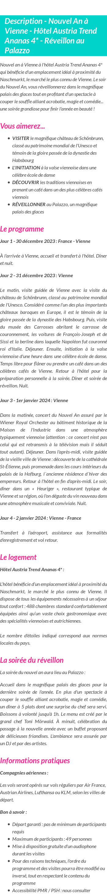 Détails du séjour