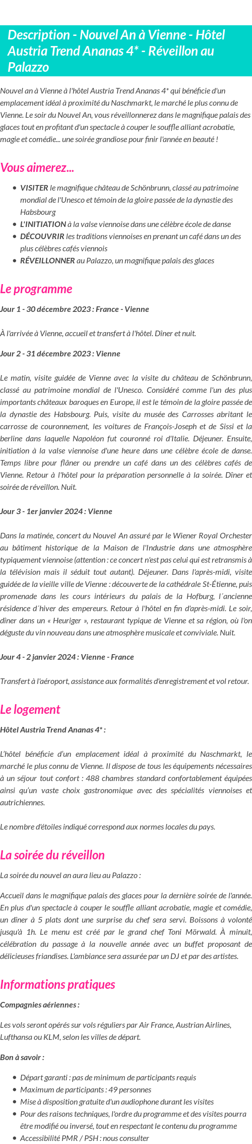 Détails du séjour