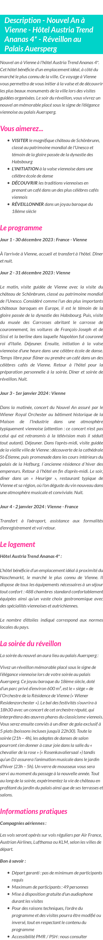 Détails du séjour