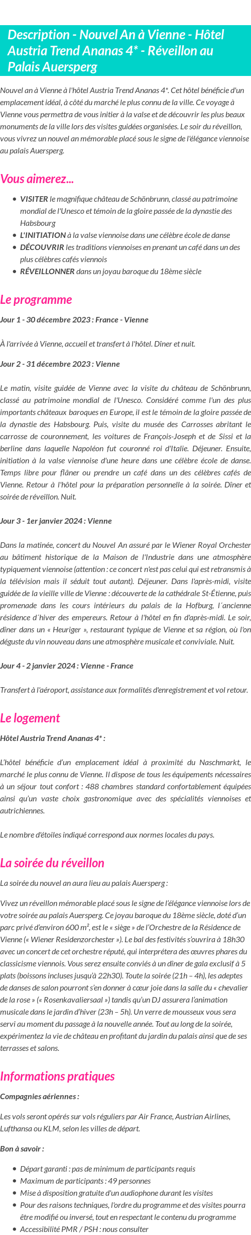 Détails du séjour