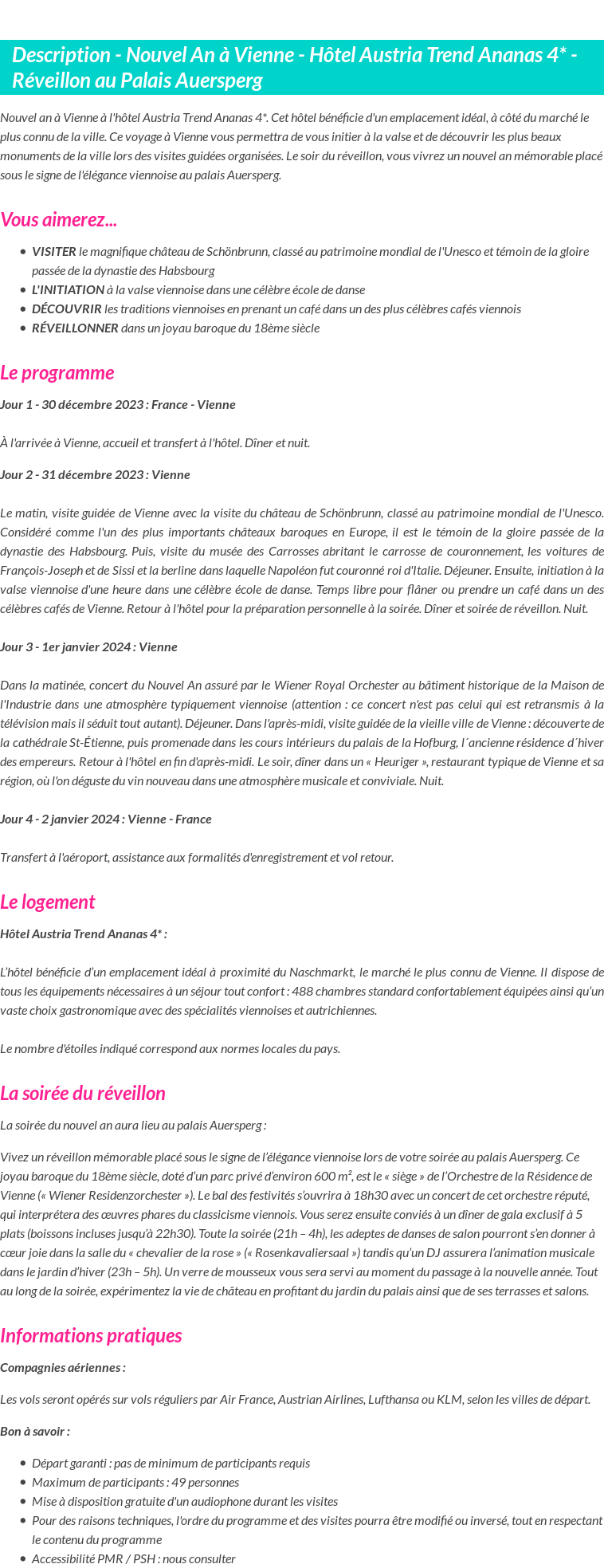 Détails du séjour