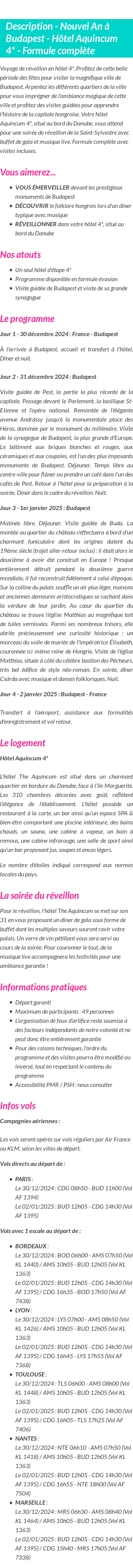 Détails du séjour