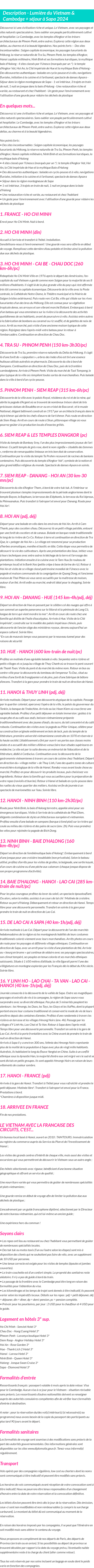 Détails du séjour