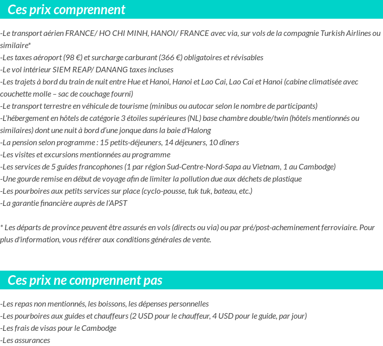 Conditions tarifaires