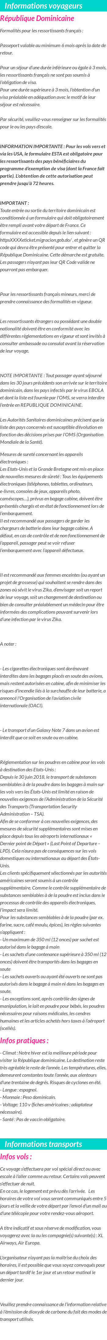 Formalités et infos voyageurs