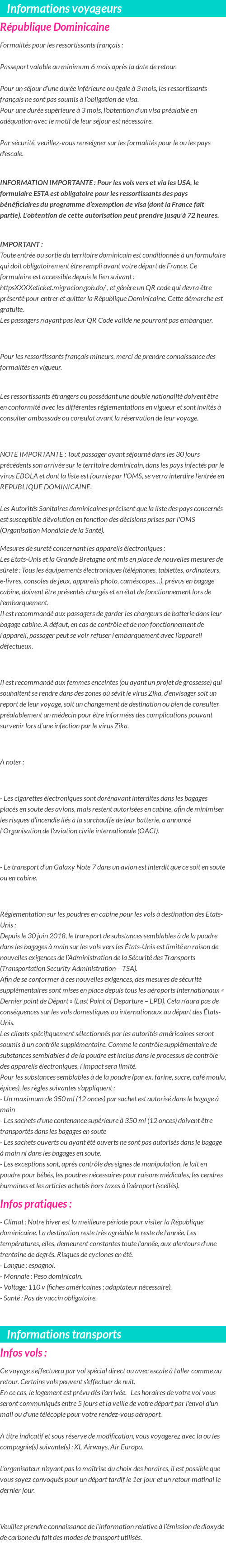 Formalités et infos voyageurs