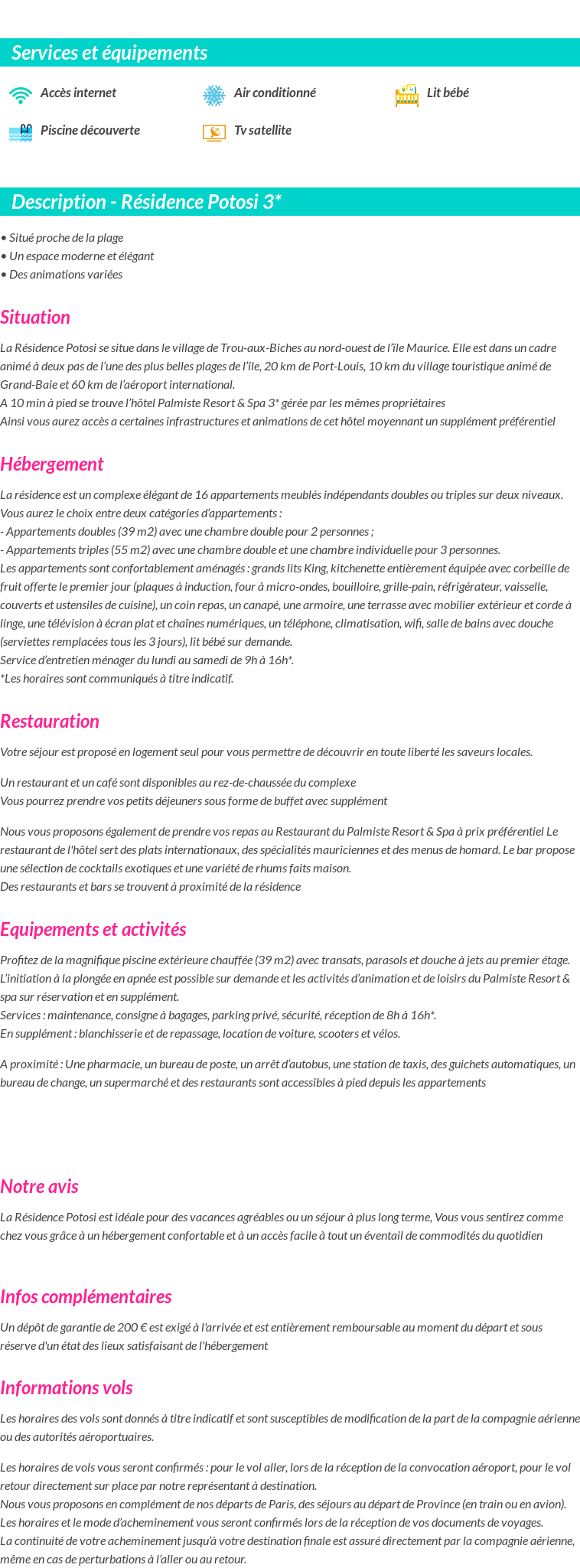 Détails du séjour