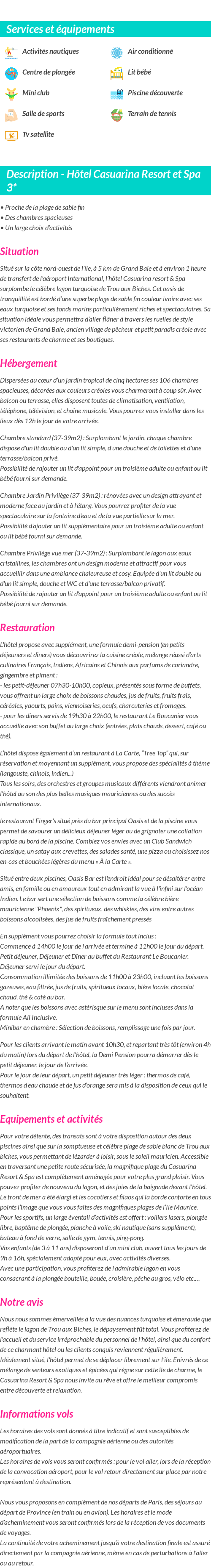 Détails du séjour
