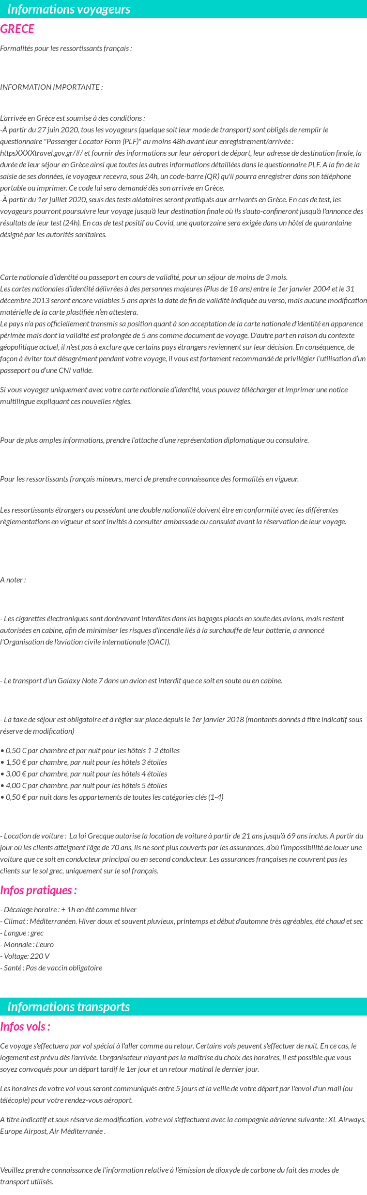 Formalités et infos voyageurs