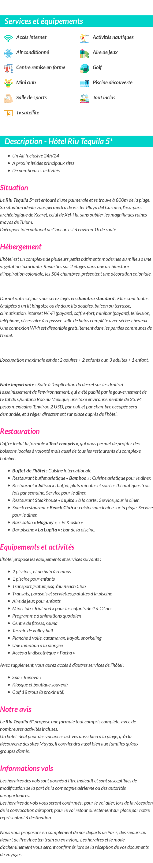 Détails du séjour