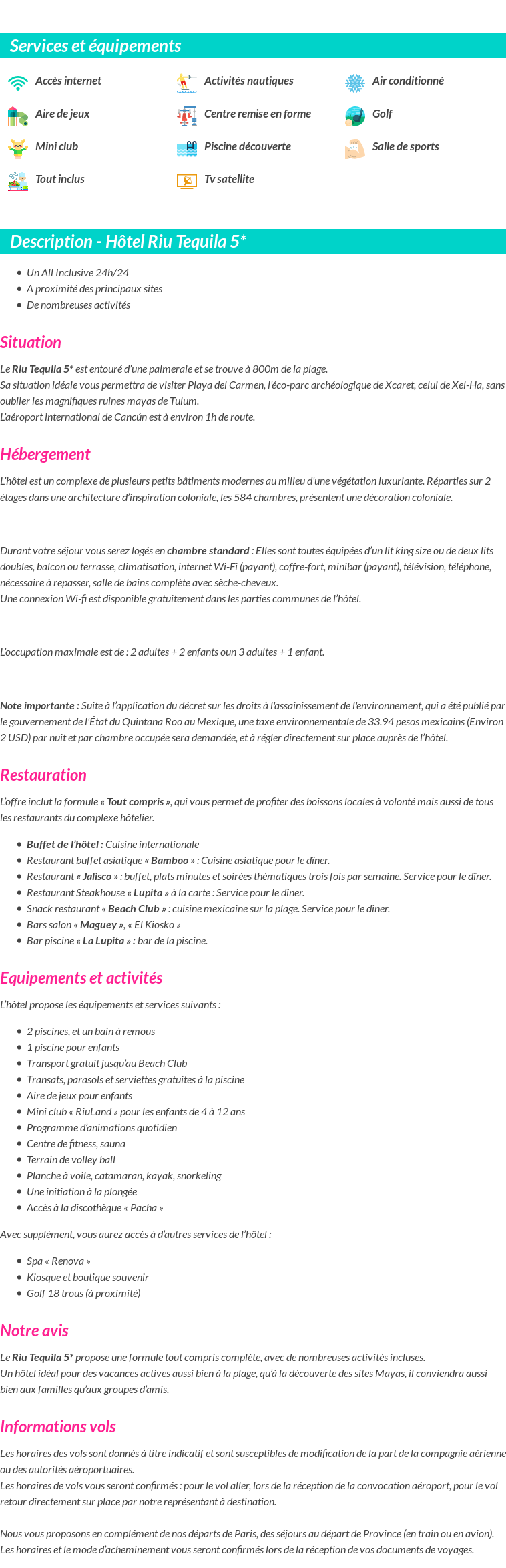 Détails du séjour