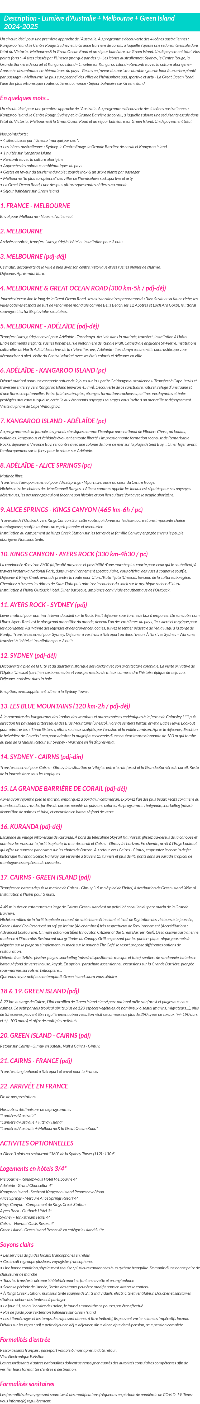 Détails du séjour
