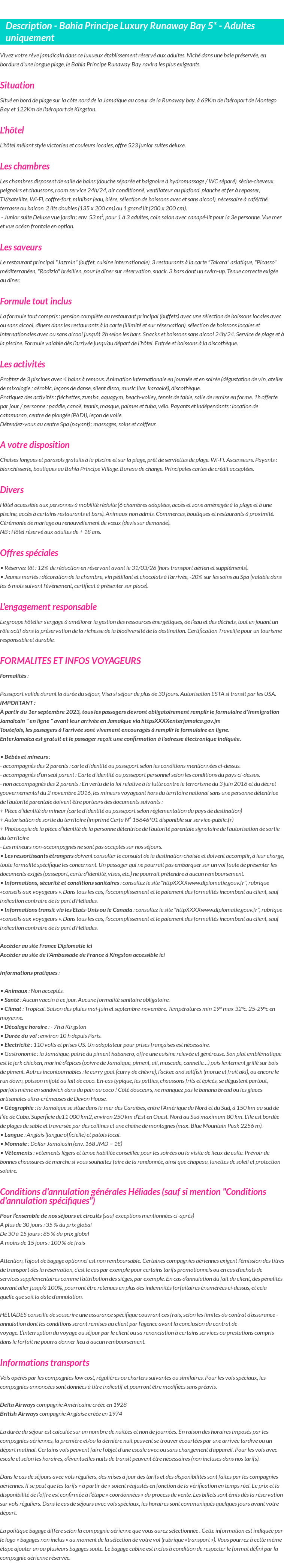 Détails du séjour