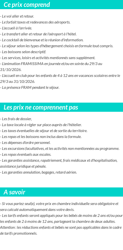 Conditions tarifaires