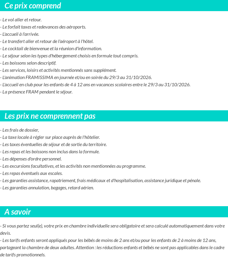 Conditions tarifaires