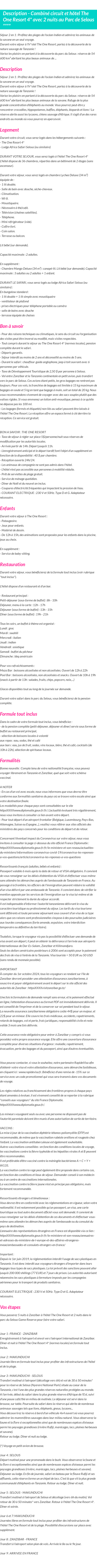 Détails du séjour