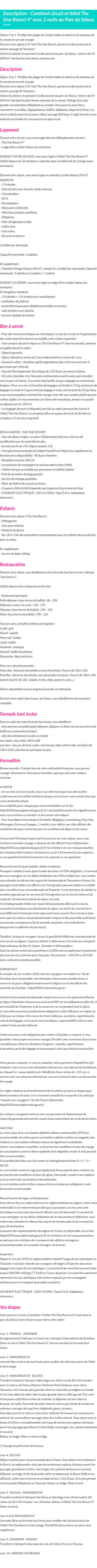 Détails du séjour