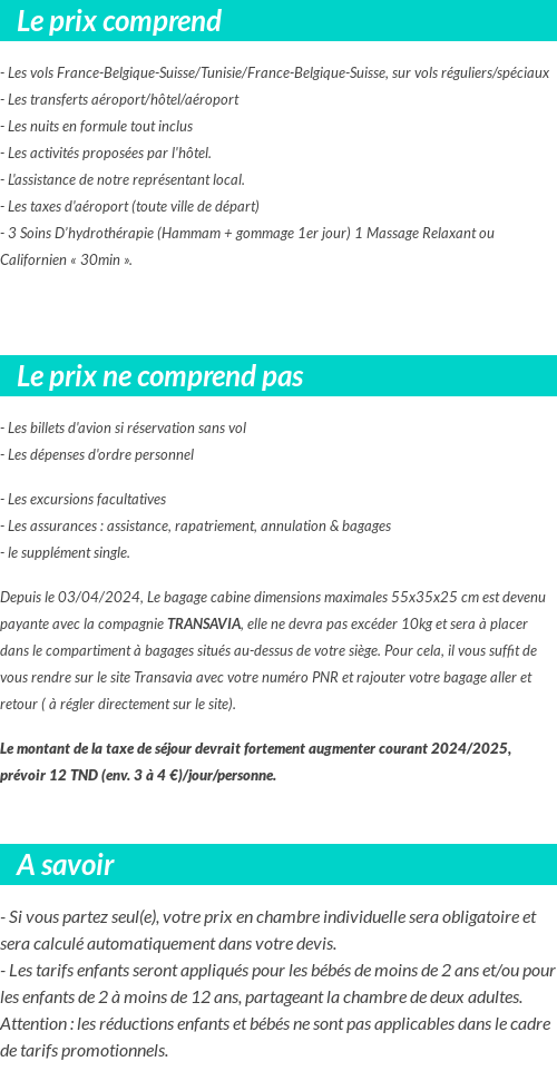 Conditions tarifaires