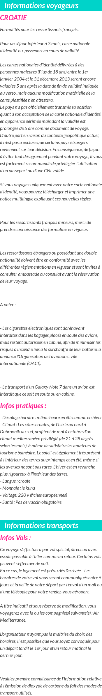 Formalités et infos voyageurs