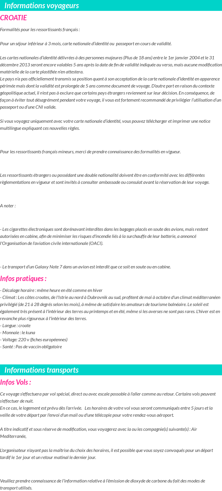 Formalités et infos voyageurs