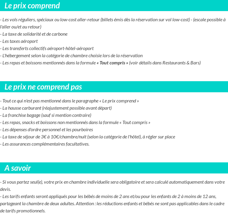 Conditions tarifaires