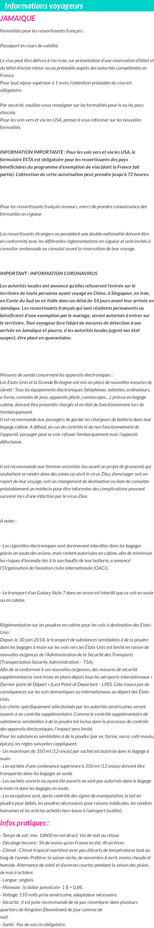 Formalités et infos voyageurs