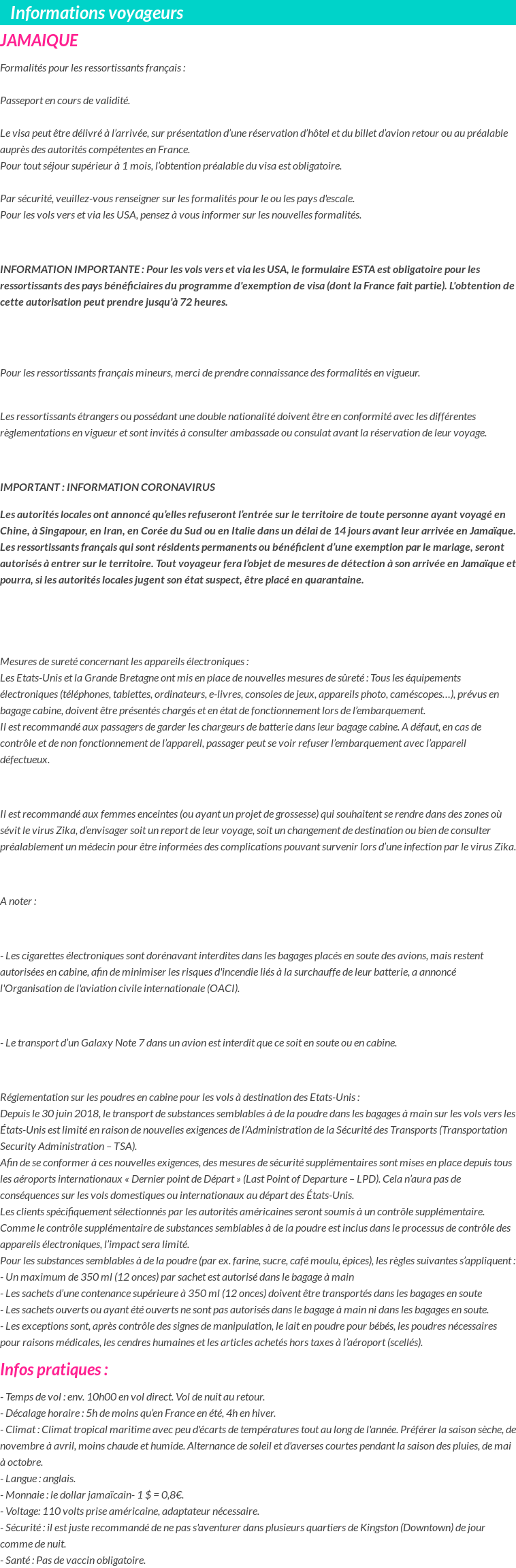 Formalités et infos voyageurs