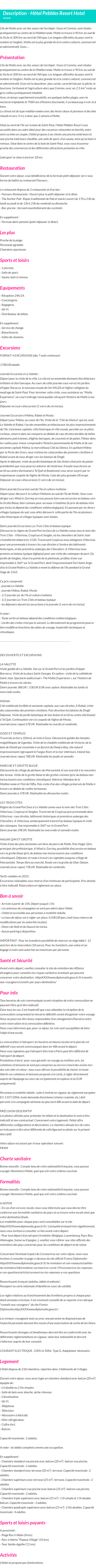 Détails du séjour