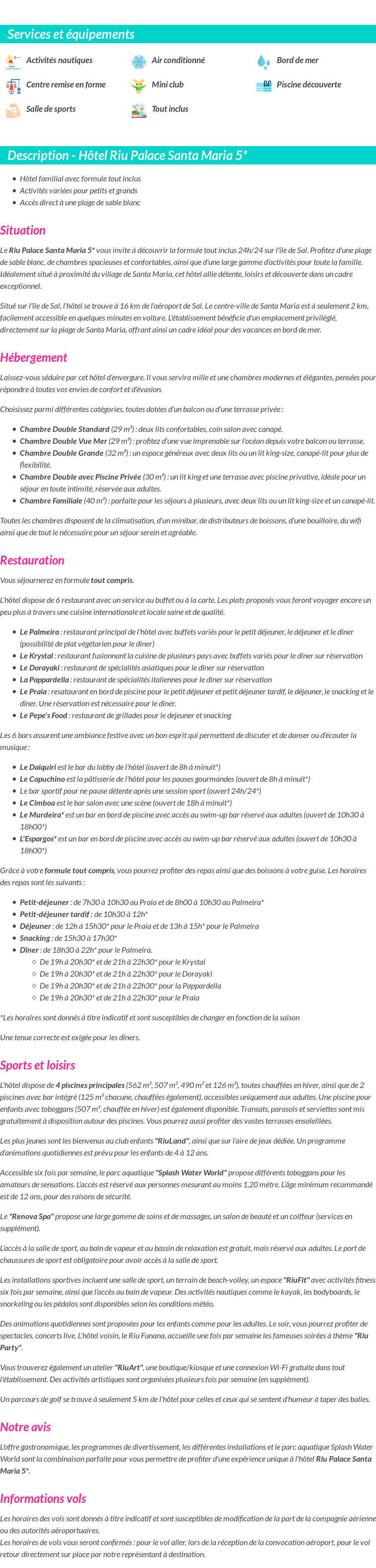 Détails du séjour