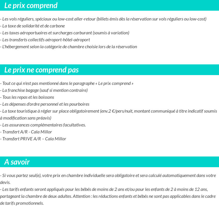 Conditions tarifaires