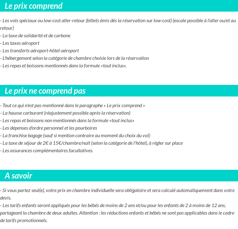 Conditions tarifaires