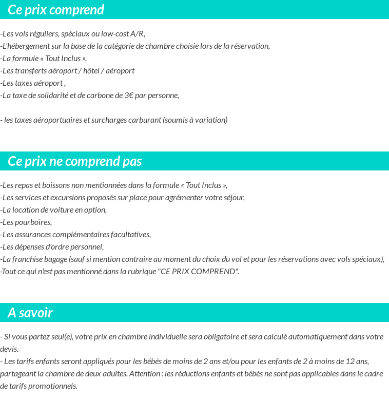 Conditions tarifaires