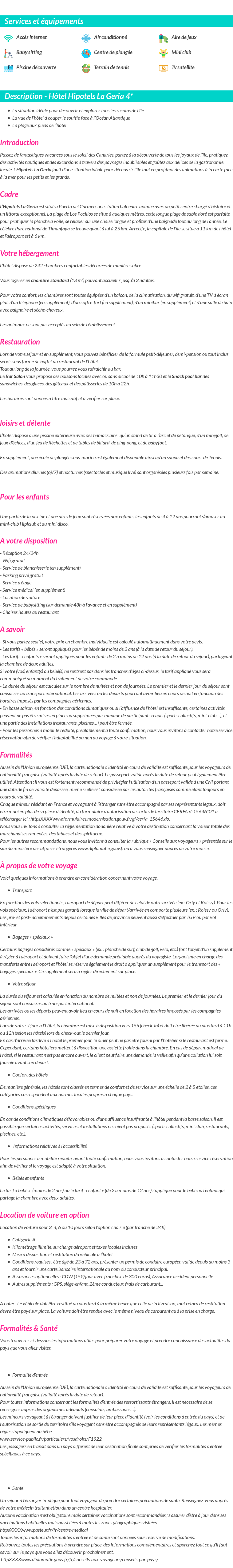 Détails du séjour
