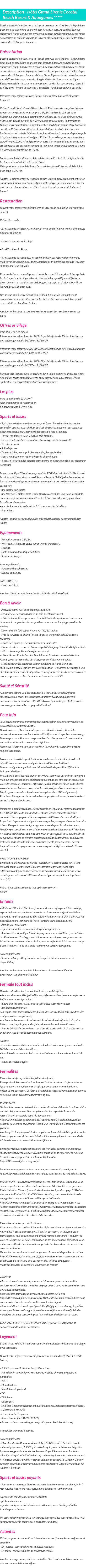 Détails du séjour