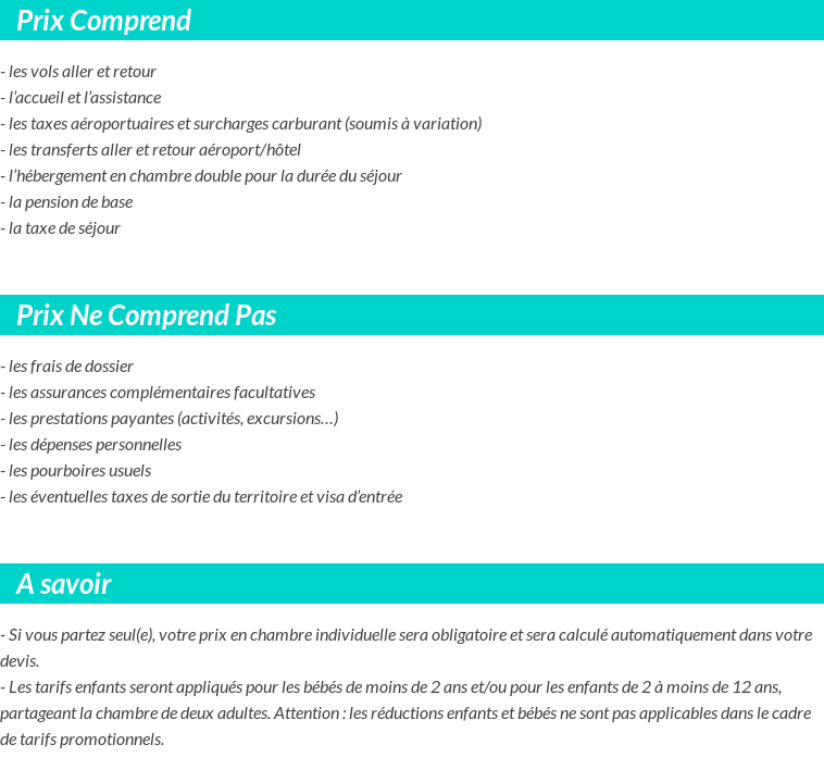 Conditions tarifaires