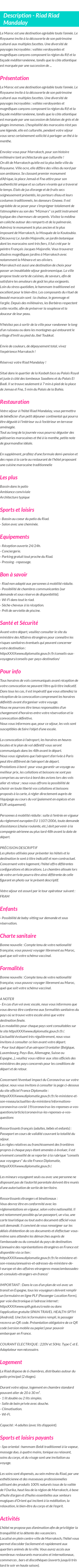 Détails du séjour