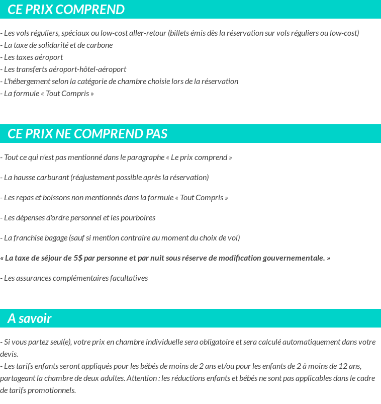 Conditions tarifaires