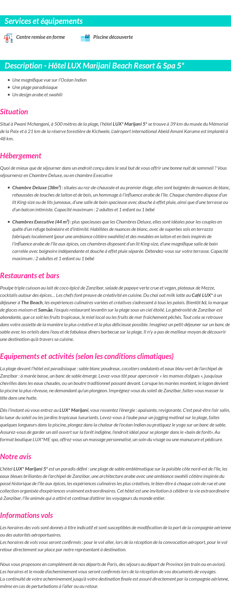 Détails du séjour